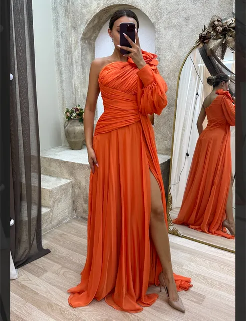 Bruiloft Gast Jurk Dames Roestige Oranje Fluwelen