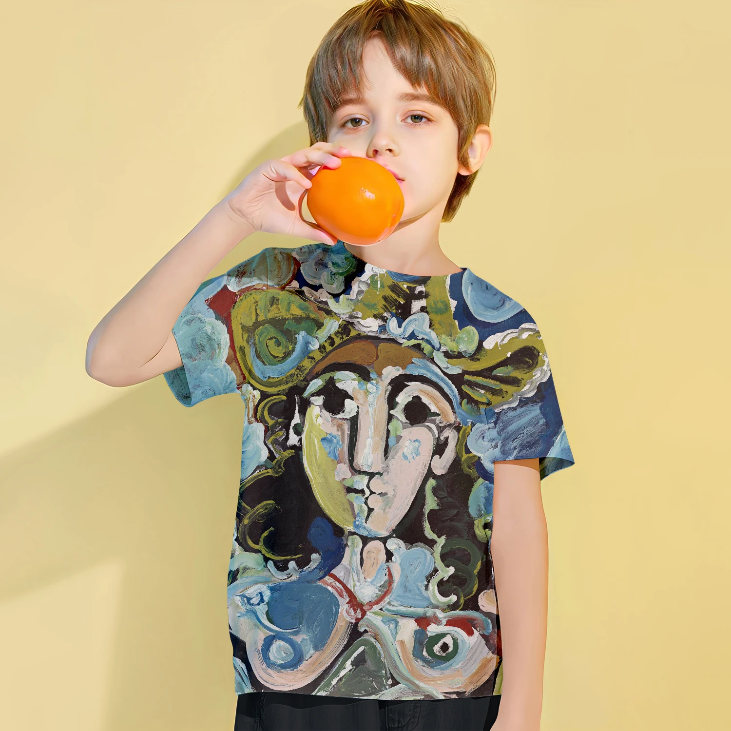 Picasso Abstract Style 2024 Summer 4-14 Years Children Kid Cool Boy Cute Girl Lightweight and Breathable 3D Print T-Shirt Tops 3