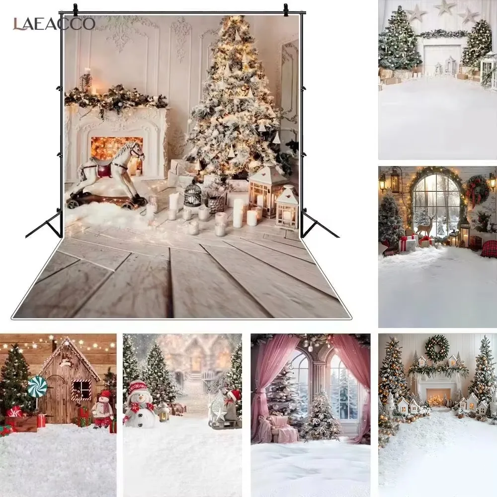 Winter Christmas Tree Gray Background Candle Festival Fireplace Wood Floor Xmas Family Shoot Kid Photo Backdrop for Photography photo backdrop