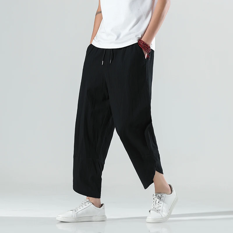 black casual pants 2022 Spring/Summer Chinese Style Nine-Part Pants Men's Pure Color Cotton And Linen Casual Pants Male Wide Leg Harem Pants K71 work casual pants Casual Pants