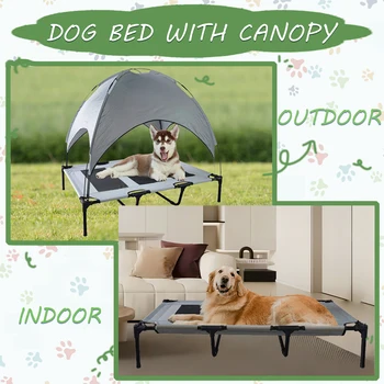 Dog Bed with Canopy Anti Scratch Oxford Fabric Summer Portable Pet Bed Cot Anti Slip Big Size Elevated Cot Indoor Outdoor 1
