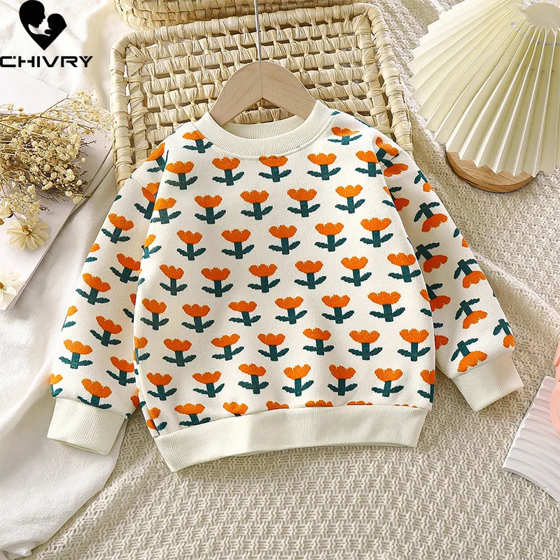 

New Autumn Winter Kids Thicken Sweater Baby Boys Girls Round Neck Pullover Cartoon Strawberry Knitted Warm Jumper Sweaters Tops