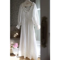 100% Pure Cotton Women Nightgown Embroidery Beautiful Vintage Nightdress Long White Palace Retro Princess Sleepwear Lounge Robe - Image 5