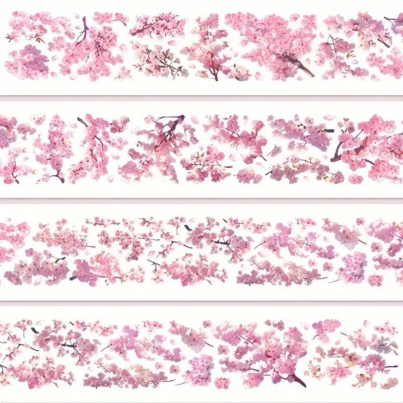 2m Sakura PET Decorative Stickers Pink Flower Transparent Washi Tape For Scrapbooking Planner Journal DIY Card Making Materials