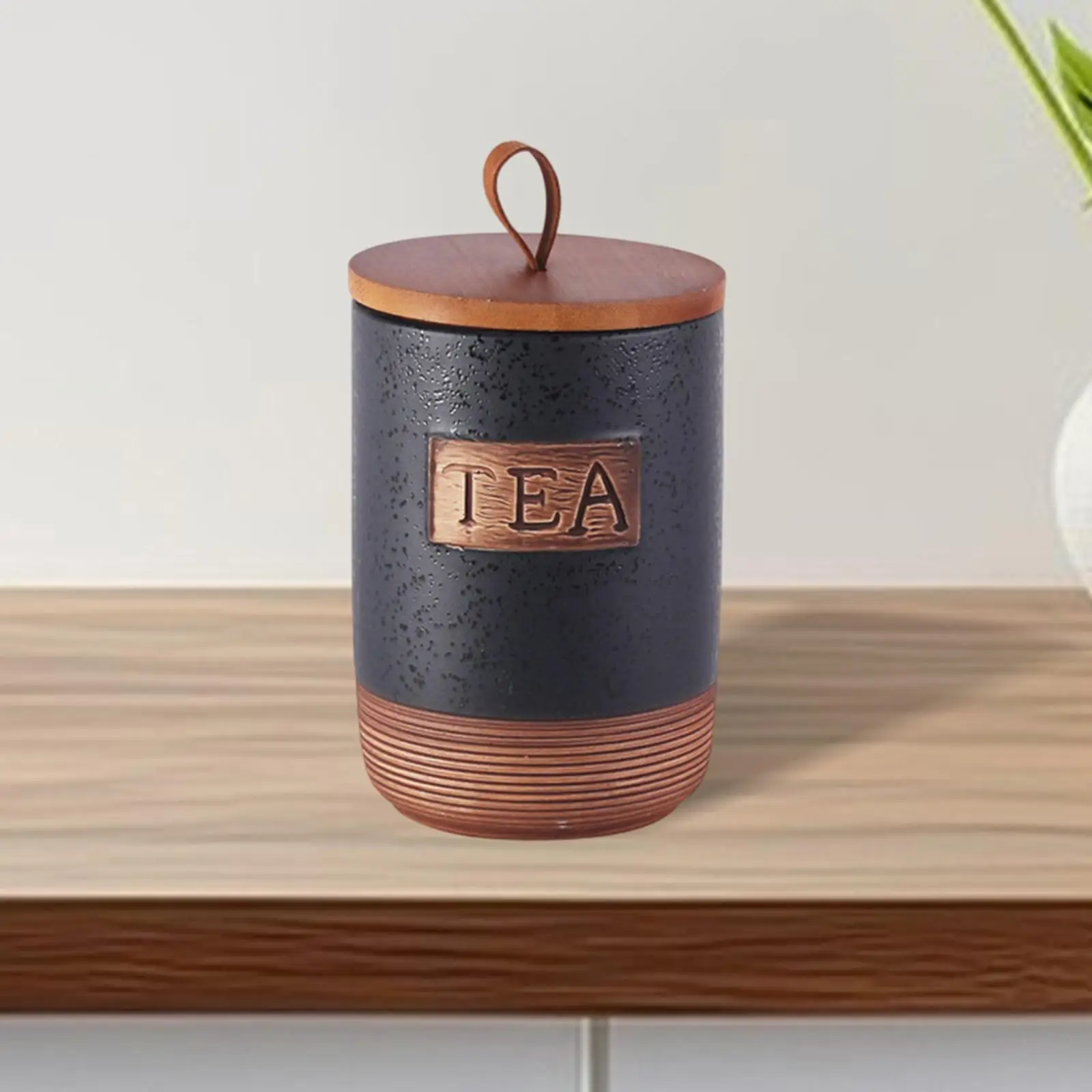 Ceramic Storage Container Holder with Wood Lid Ornament Kitchen Canister Food