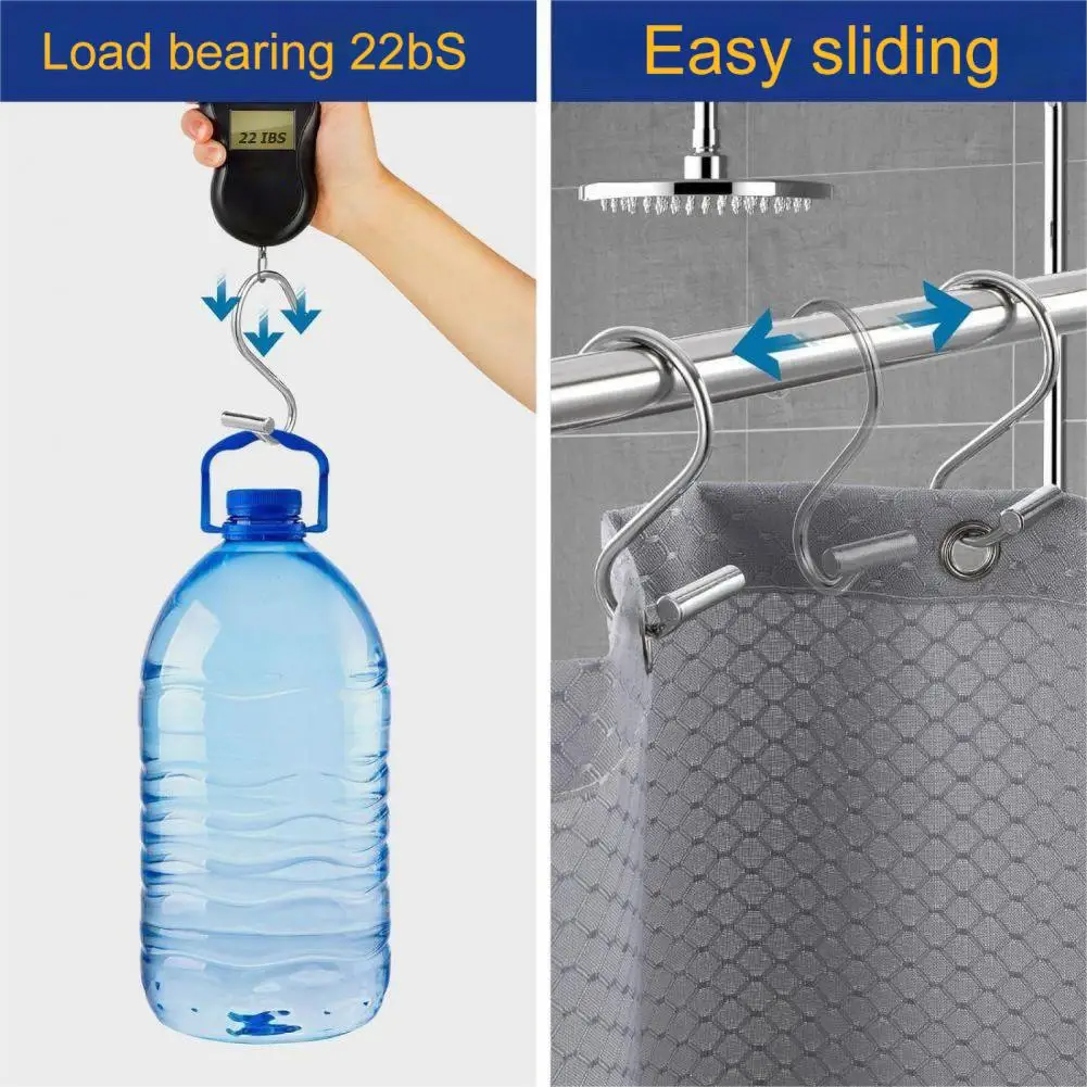 Shower Curtain Hooks Corrosion Resistant Strong Load-bearing S-Shaped Electroplated Shower Curtain Pole Hanger Hooks 12Pcs