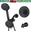 Black Shower Tub Faucet Set 7 Modes Handheld Shower Kit Dual System Luxury Rain Spa Massage Head Brass Valve 3-Way Diverter 1