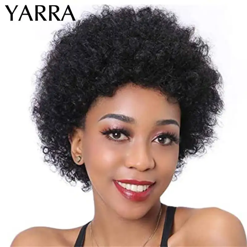 Afro Kinky Curly Human Hair Short Pixie Cut Wigs 13x1 Brazilian Remy Hair Bob Wig Transparent Lace Wig Preplucked Hairline Yarra