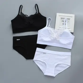 어린이용 스포츠 브라 세트, 퓨어 컬러, 소프트 속옷 세트, 청소년용 트레이닝 브라, 프리 사이즈, 8-14y