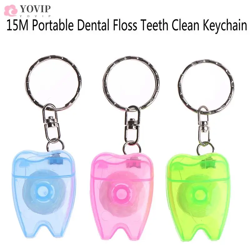 

1pc 15M Portable Dental Floss Teeth Clean Keychain For Teeth Cleaning Oral Care Tool Blue/ Pink/ Green