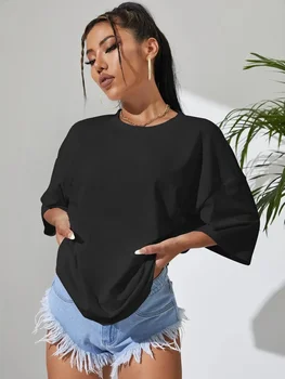 Solid Color Short Sleeve Women Fitness Cotton Soft Tshirts Breathable Comfortable Clothes Basic All Match Loose Tee Shirt Female 1