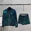 Premium Sequined Coat Women's Suit Jacket Zipper Top Baseball Uniform Casual Versatile and Thin Two-piece Women's Fashion 1