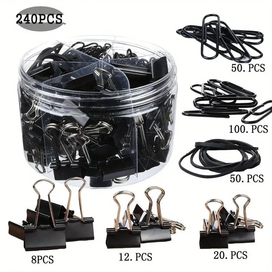 240PCS Paperclip Binder Color Office Clip Set Multi Size Office & School Supplies Rubber Band Document Sorting paper clips