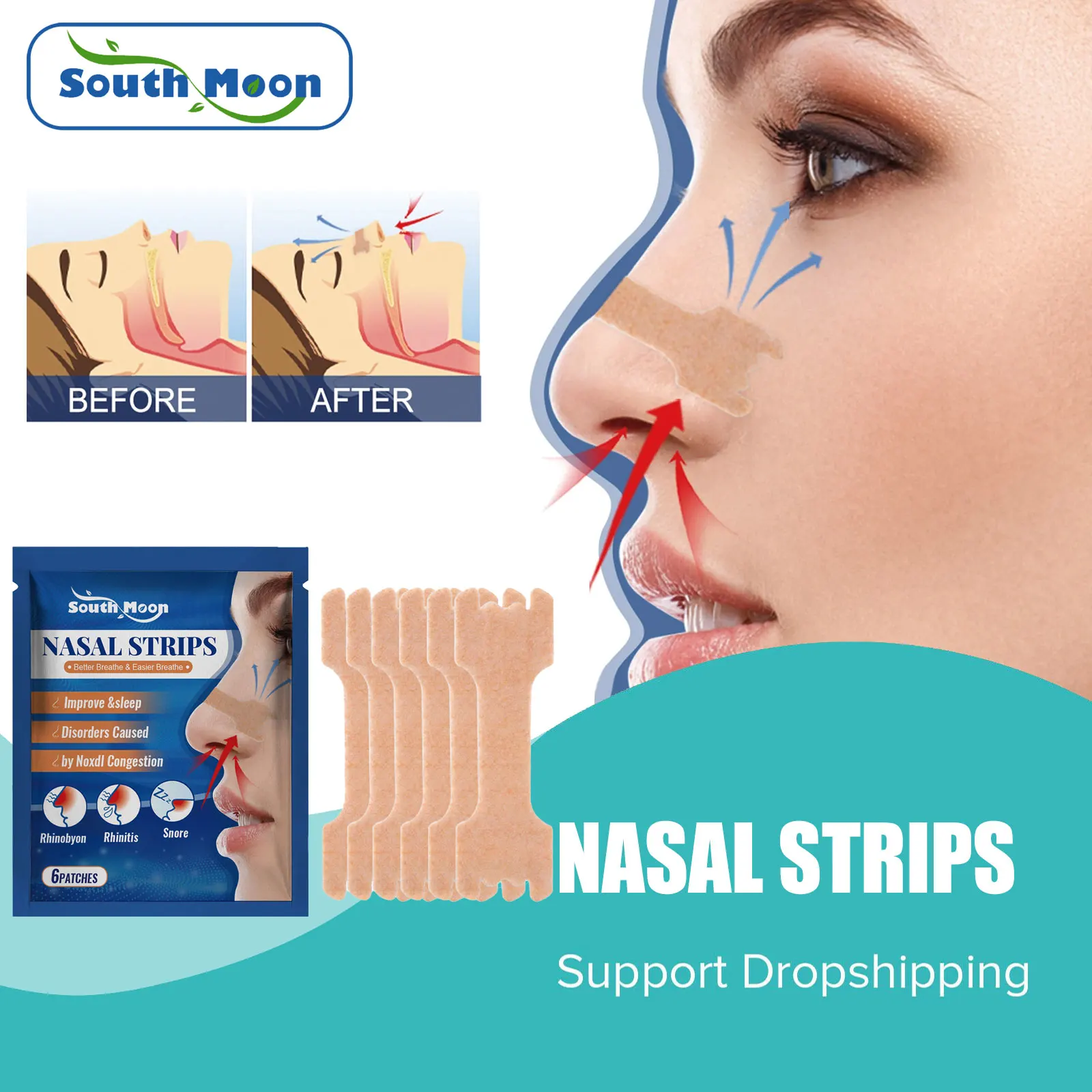 

South Moon Anti Snoring Nose Strips Improve Apnea Guard Sleeping Aid Less Mouth Breath Prevent Snore Better Breath Nasal Strip