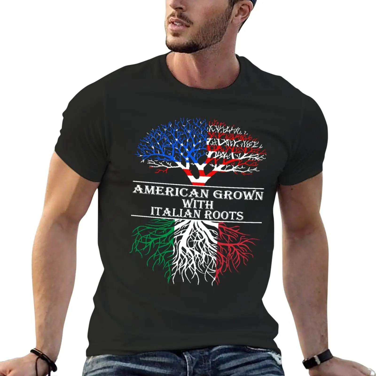 

American Grown With Italian Roots T-Shirt customized t shirts summer tops black t shirts Aesthetic clothing men t shirt