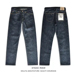 SauceZhan 315XX-RAW Mens Jeans Unsanforized Selvedge Raw Denim Jeans for Man Button Fly Regular Fit Taper Leg 14.5 Oz
