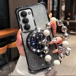 Cover per telefono con bracciale di perline a fascia di pony glitterato e resistente agli urti