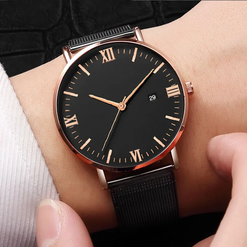 Fashionable business men's watch ultra-thin mesh belt Roman pattern trendy simple men's and women's quartz watch 4