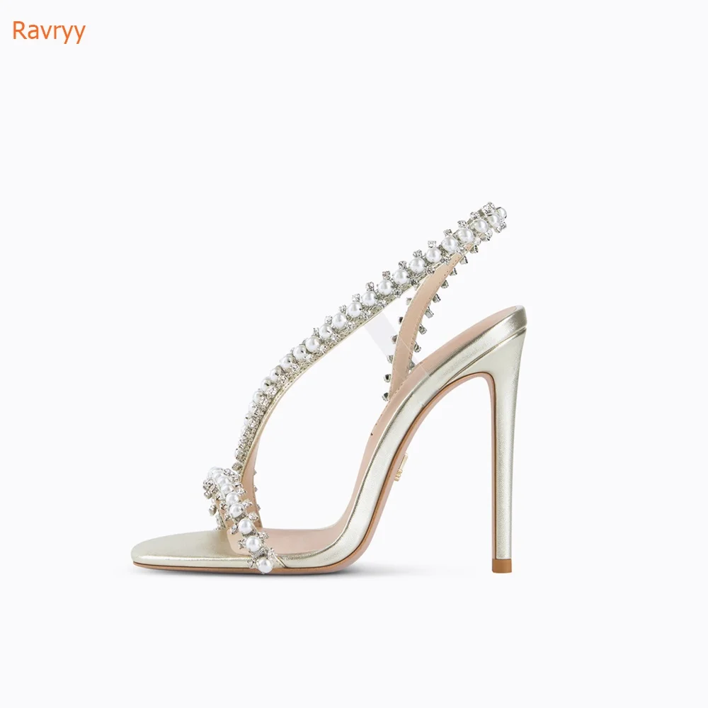 Pearl String Bead Sandals Women Sexy Round Toe Fashion Crystal Thin Heels Anke Wrap Summer Modern Shoes