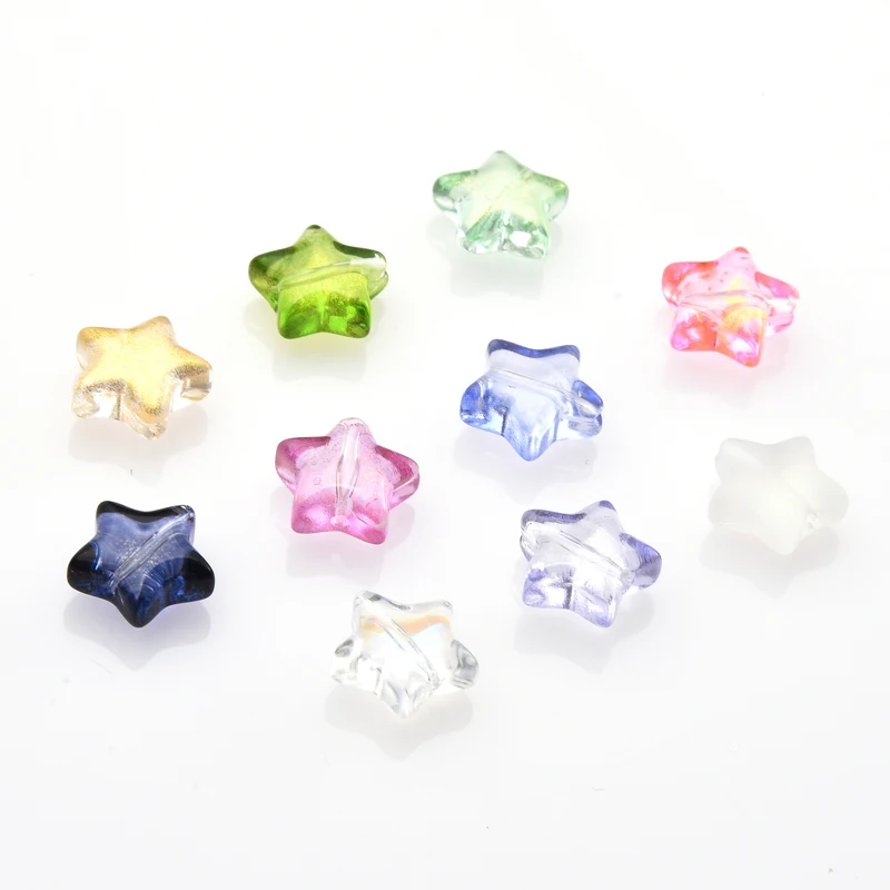 50개/묶음 10mm 별 모양 유리 비즈 스페이서 비즈 쥬얼리 제작용 헤어핀 수제 펜던트 DIY 비즈 쥬얼리 제작 액세서리