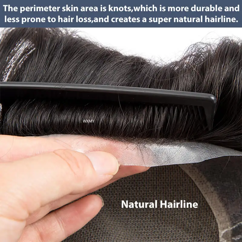 Australia French Lace & Skin Base Male Hair Prosthesis 6" Natural Human Hair Toupee Men's Wig Breathable Hair Replacement System 3