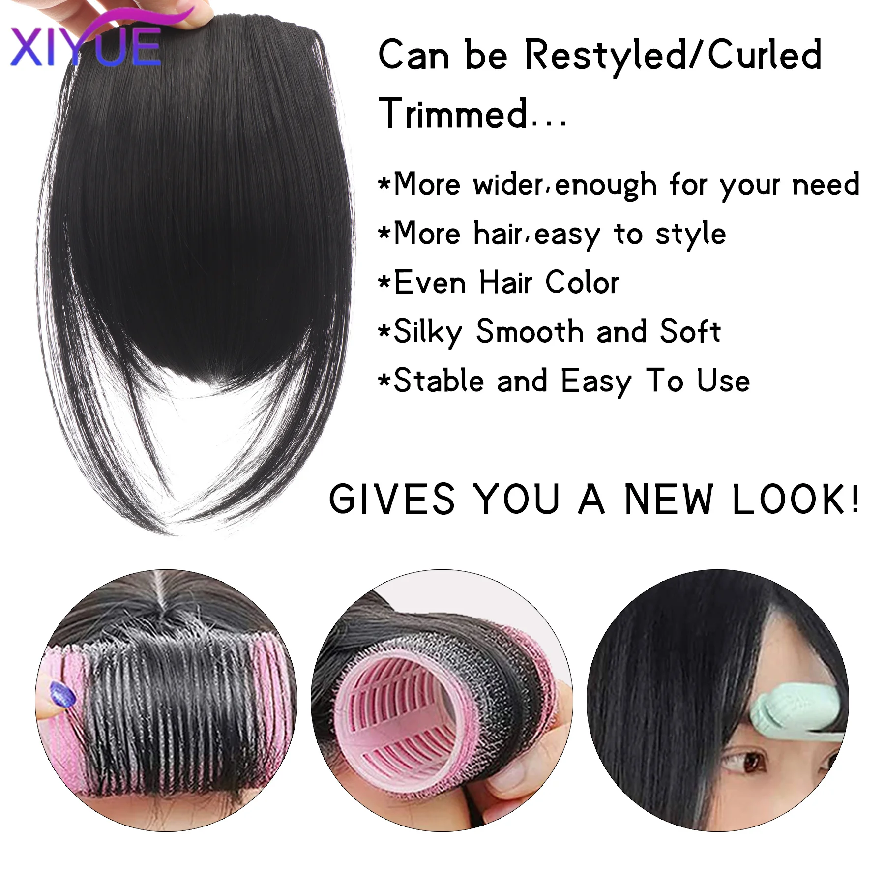XIYUE Natural Straight Synthetic Blunt Bangs High Temperature Fiber Brown Women Clip-In Full Bangs With Fringe Of Hair 10 Inch