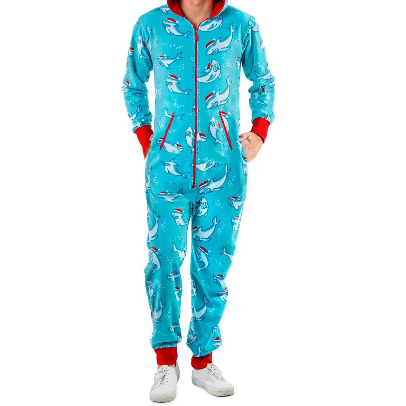 Christmas Autumn Winter One Piece Pajamas Valentine's Day Couple Dress Hooded Love Print Homewear Zipper Sleepwear