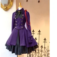 2024 Vintage Gothic Lolita Dress OP Ruffle Bow tie Button Lace Up Knee Length Dress Long Sleeve Sweet Dress 2