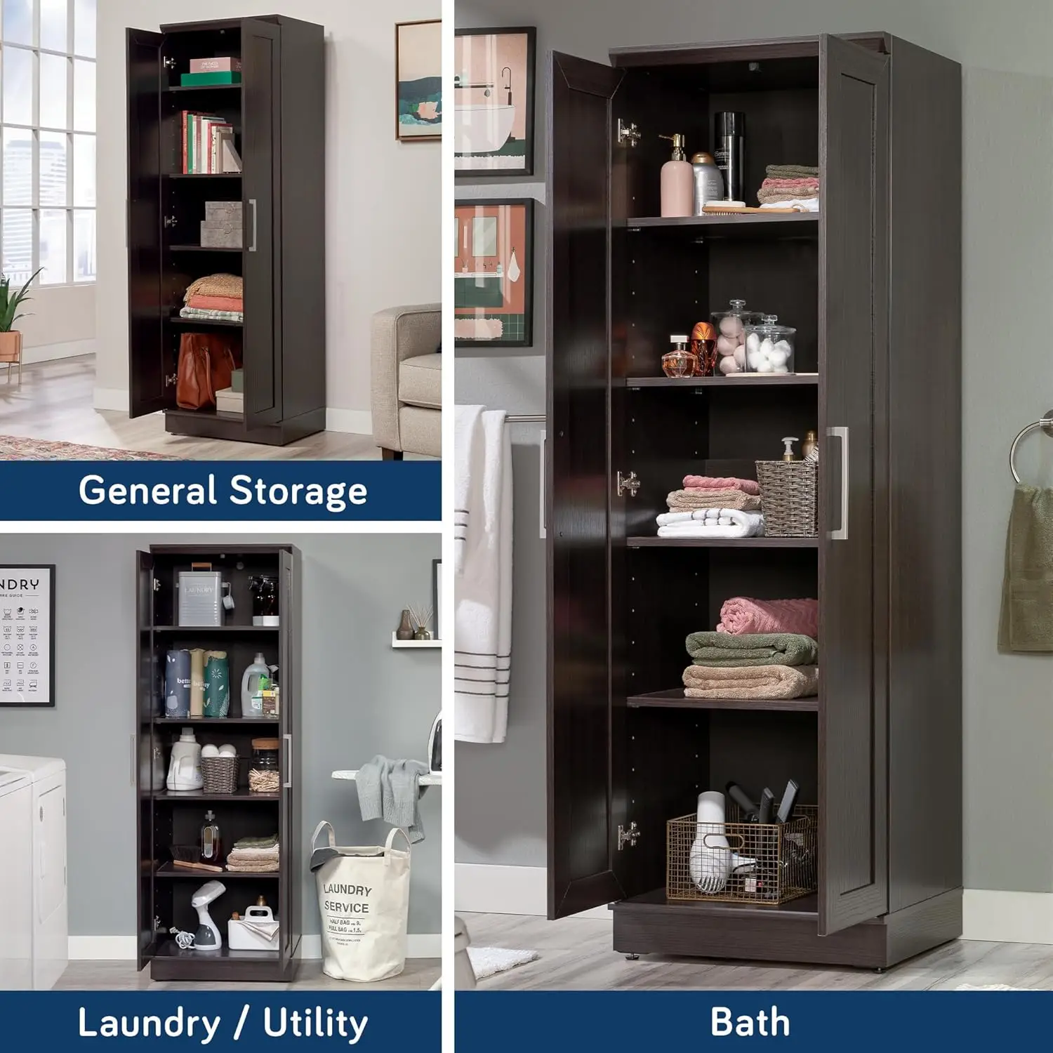 Storage Pantry cabinets, L: 23.31" x W: 17.01" x H: 71.18", Dakota Oak finish