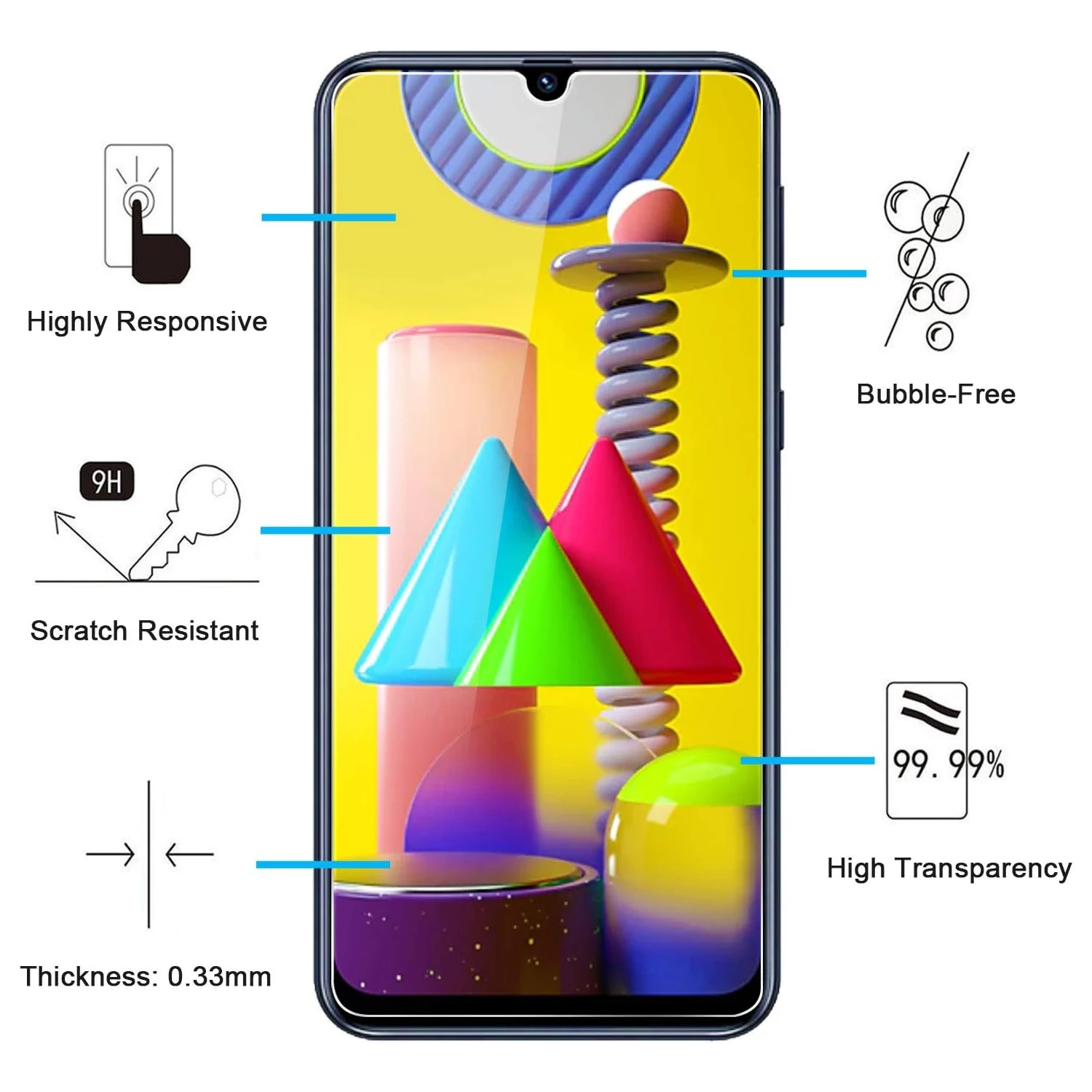 Premium Tempered Glass Screen Protector Film - 2/3/4 Pack