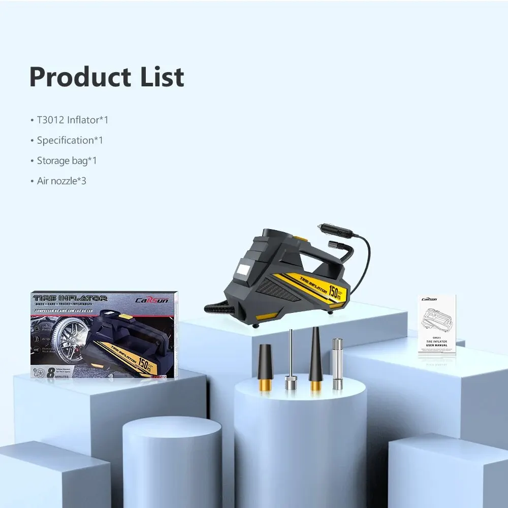 Corded Portable 12V 150PSI Electric Car Air Pump Tire Inflator Motorcycle Bike Ball LED Light Air Compressor