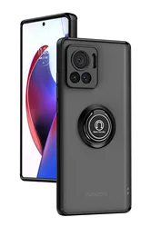 Durable Hard Silicone Phone Case with Magnetic Ring Holder for Moto Edge S30 (Black)