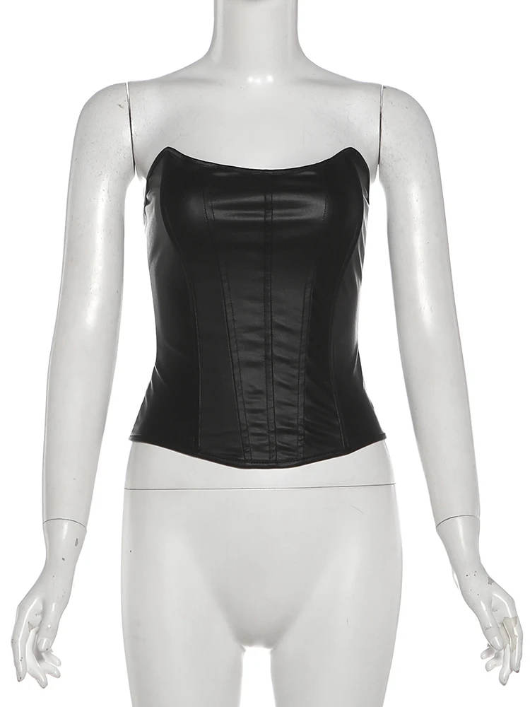 Nibber Irregular Hem Tank Top Women Sexy Faux Leather Fashion Casual Sleeveless Patchwork Coquette Midnight Party Club Vests