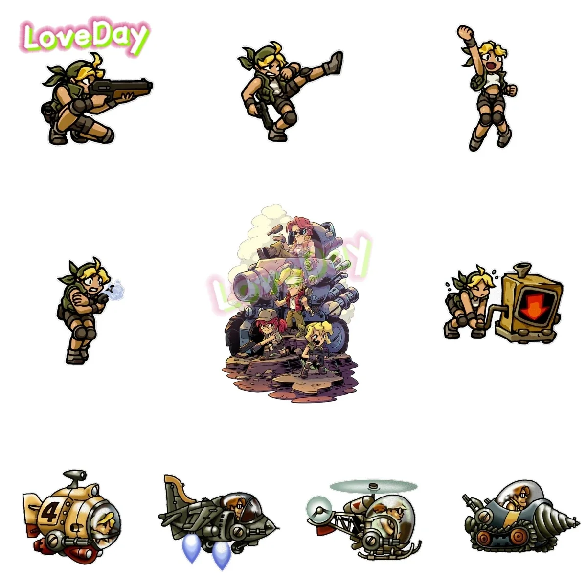 Metal Gear Slug Game Stickers Cartoon Car Stickers Protezione Solare Impermeabile Auto Styling Decalcomanie Tavola Da Surf Laptop Decor