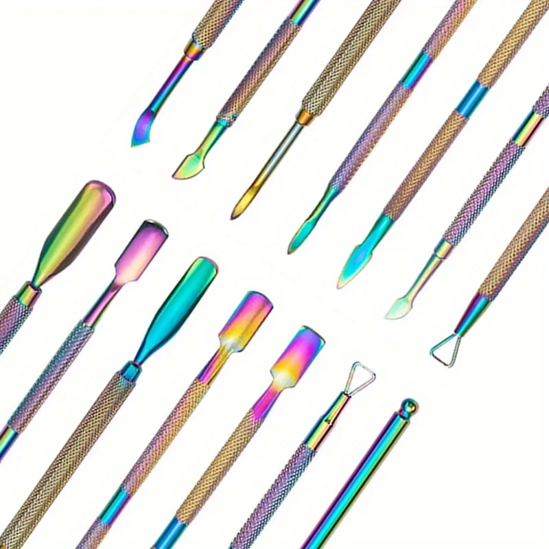 Cuticle Pusher Multicolor Double-ended Stainless Steel Dead Skin Push Remover For Pedicure Manicure Nail Art Cleaner