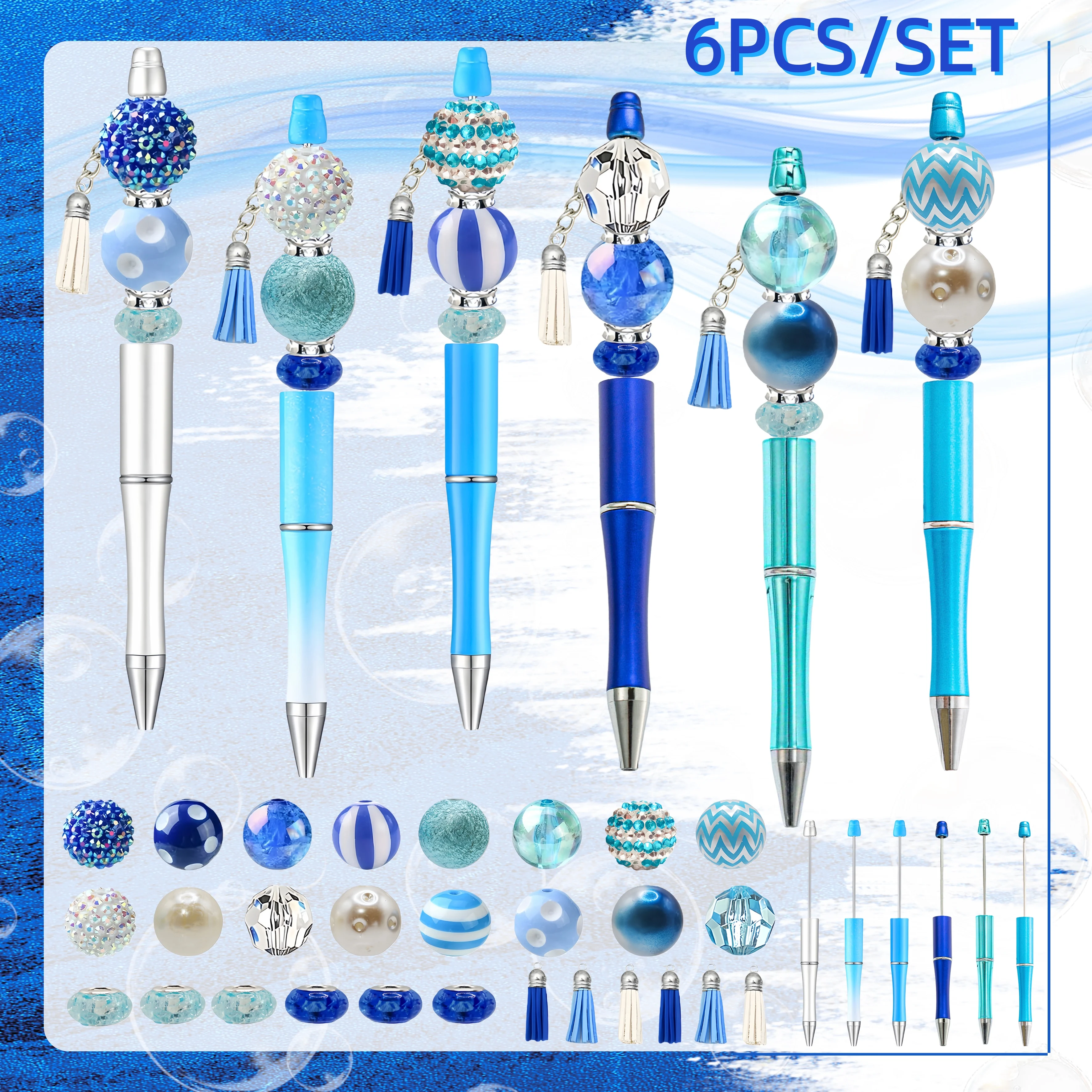 6-teiliges, schlichtes DIY-Perlenstift-Set mit rosa, lila, blauem Farbverlauf, kreativ, geeignet für Valentinstagsfeiern, Büro- und Schulbedarf – Detail 6