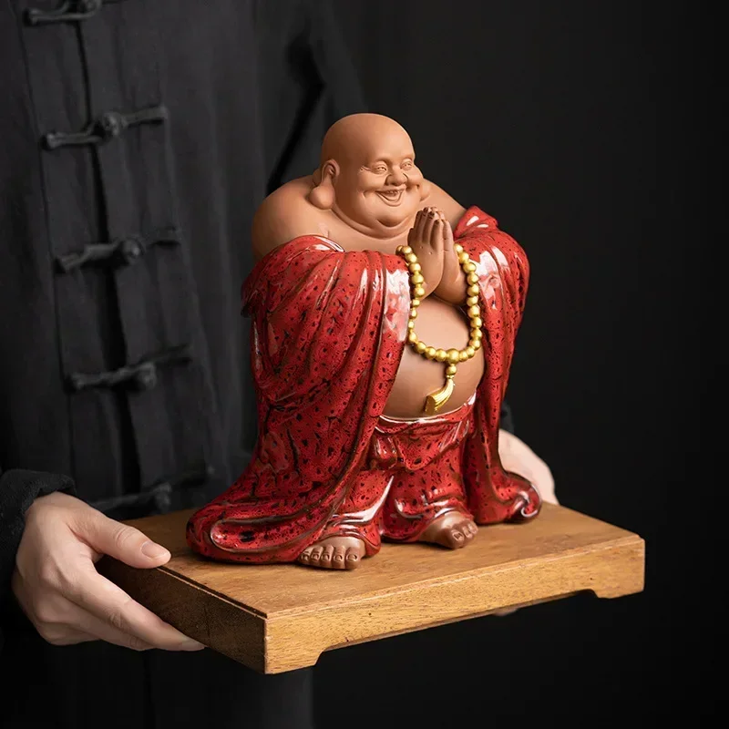 

Ceramic pot-bellied Maitreya Buddha Decorative statue，Chinese Lucky Buddha Statue Home living room decoration accessories