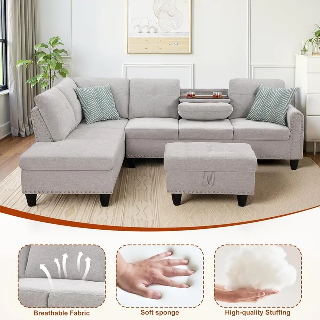 Modern Linen Sectional Sofa 98\ 4