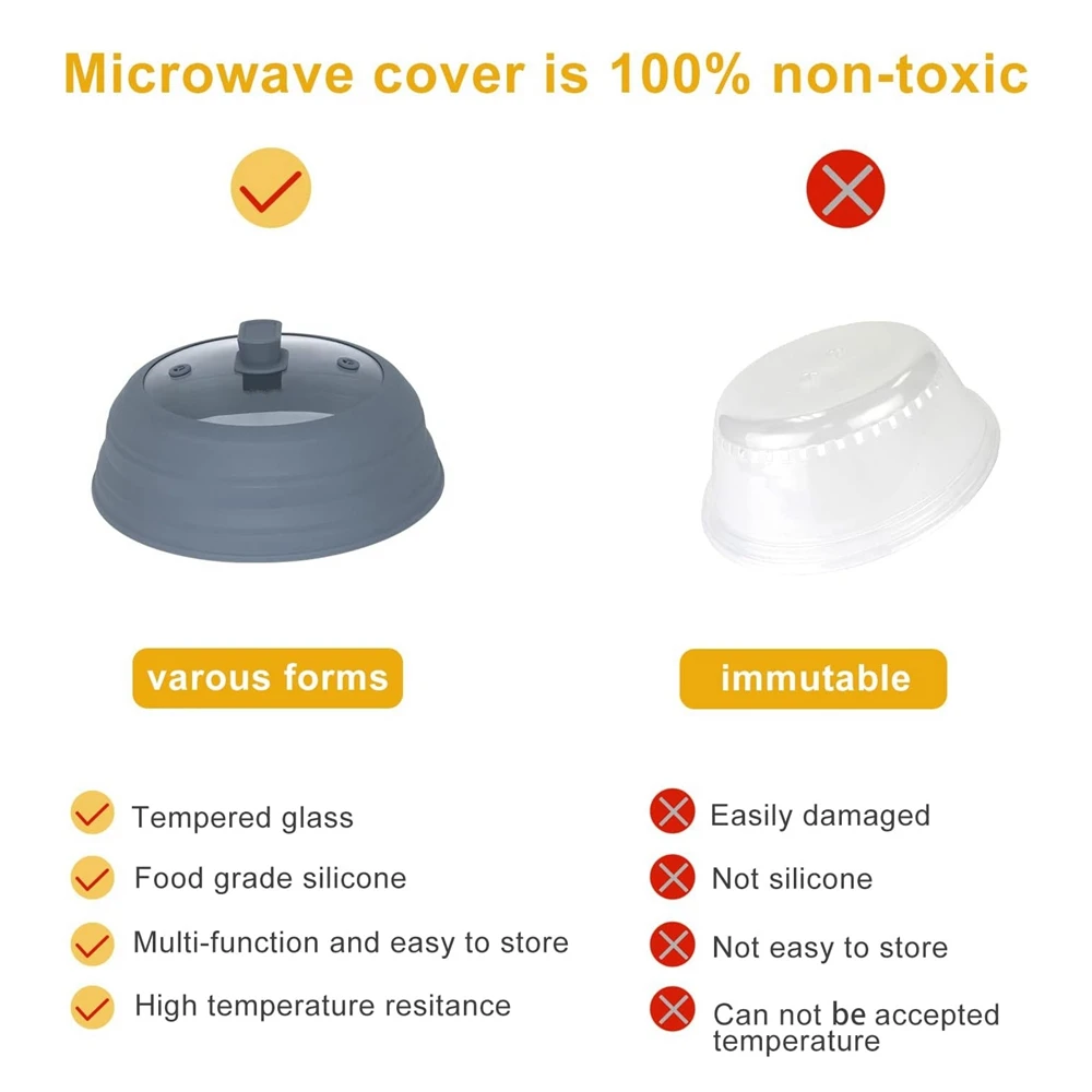 10.5 inch Microwave Splatter Cover Vented Glass Cover Splatter Guard Lid with Collapsible Silicone as Pot Plate 9in food cover,microwave cover
