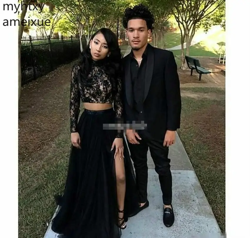 

Sexy 2023 African Side Split Prom Dress Dubai Arabic Lace Long Sleeve Formal Floor-Length Evening Party Gown Plus Size Custom