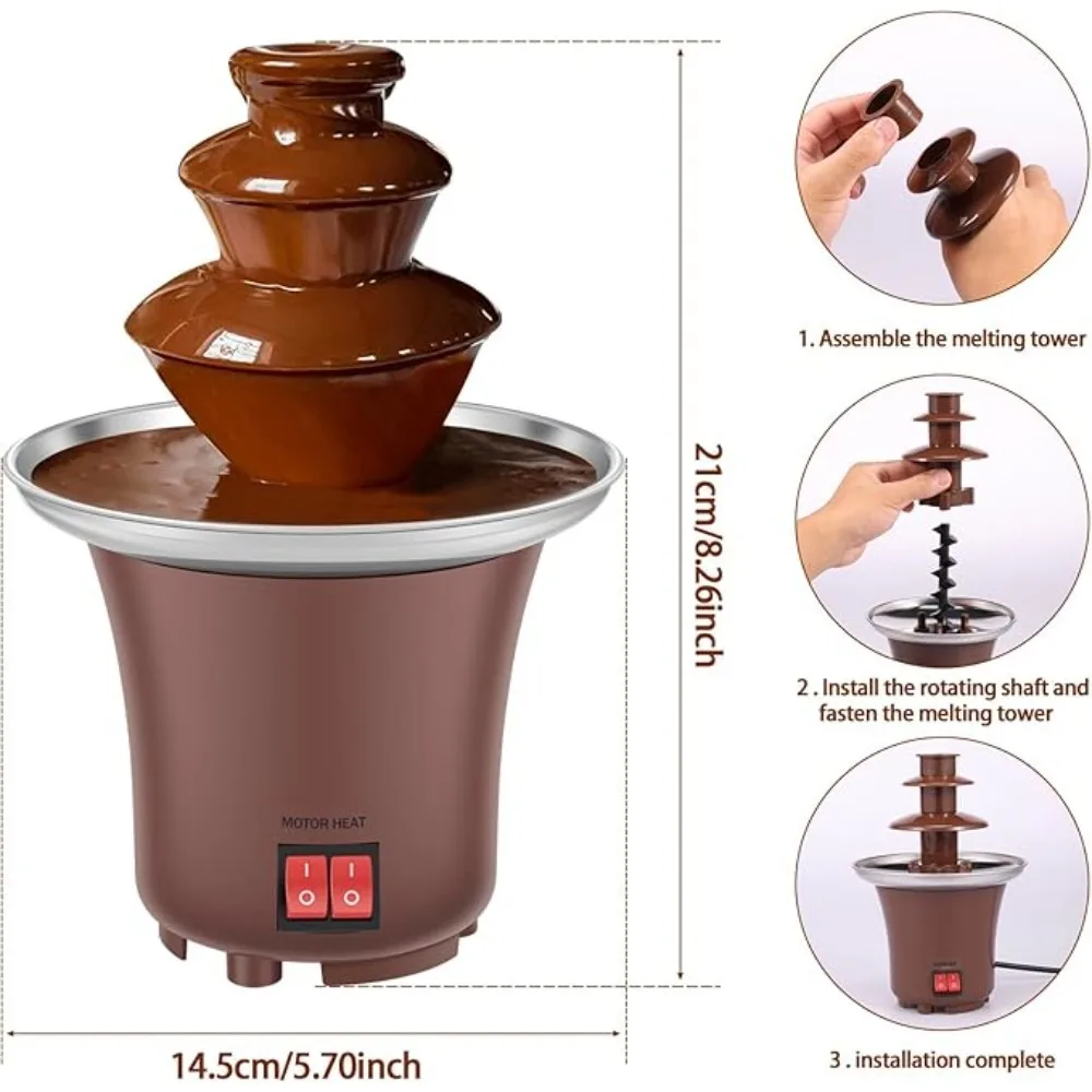 Electric Chocolate Fondue Fountain 3-Layer DIY Chocolate Waterfall Machine Melts Chocolate Butter Cheese Machine for Home Party Wedding
