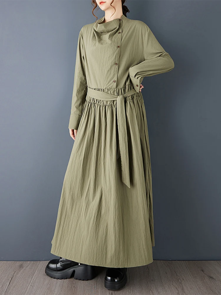 Oversized Patchwork Shirt Long Sleeve Dresses For Women New Bandage Loose Casual  Midi Dress Elegant Clothing Spring Autumn 2025