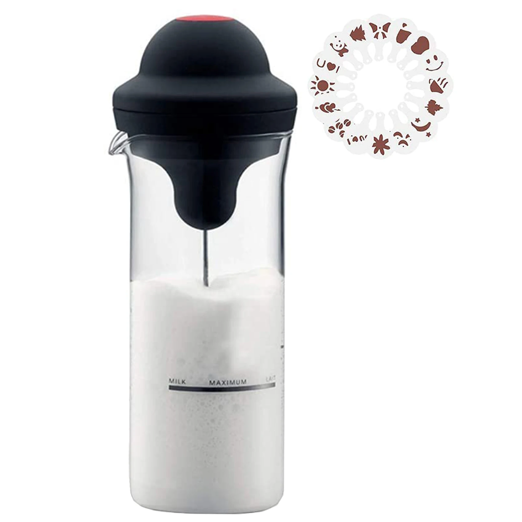 Electric Milk Frother,Coffee Frother,16 Pcs Coffee Stencil,Whisk