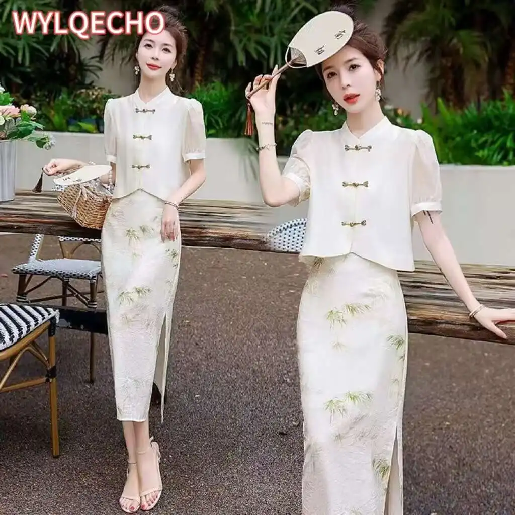 new chinese style dress exquisite floral qipao dress set eomrn gentle improvement qipao flower two piece set cheongsam