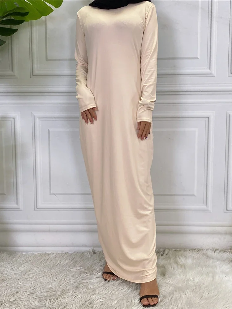 White Under Abaya Dress Modal Cotton Plain Long Sleeve Muslim Inner Dresses Islamic Clothing Turkey Abayas for Women Dubai Robe