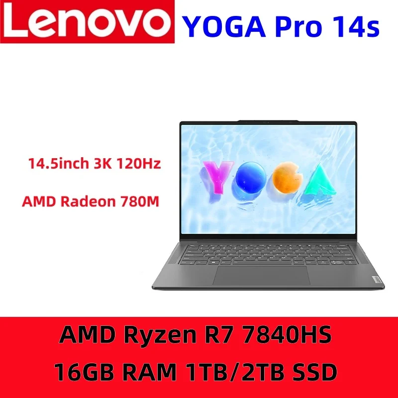 2023 레노버 요가 프로 14s 슬림 노트북, AMD R7 7840HS 라데온 780M, 16GB LPDDR5X RAM, 1TB, 2TB SSD, 3K 120Hz 화면, 14.5 인치 노트북