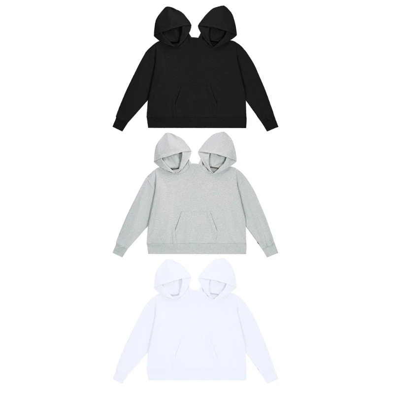 Couple Hooded Pullover Sweatshirts Two Person Funny Hoodie Tops Oversized Hoodie Cropped Long Sleeve Tops