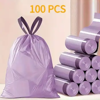 100PCS Portable Drawstring Trash Bags – Party Purple Household Liners 1