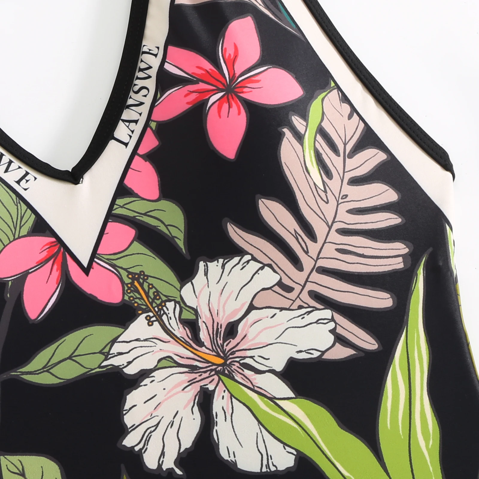SUNSIREN Vintage Print One-Piece Swimsuits Women Backless Deep V-Neck Swimwear Cover-Up Bowknot Push Up Bathing Suit Summer