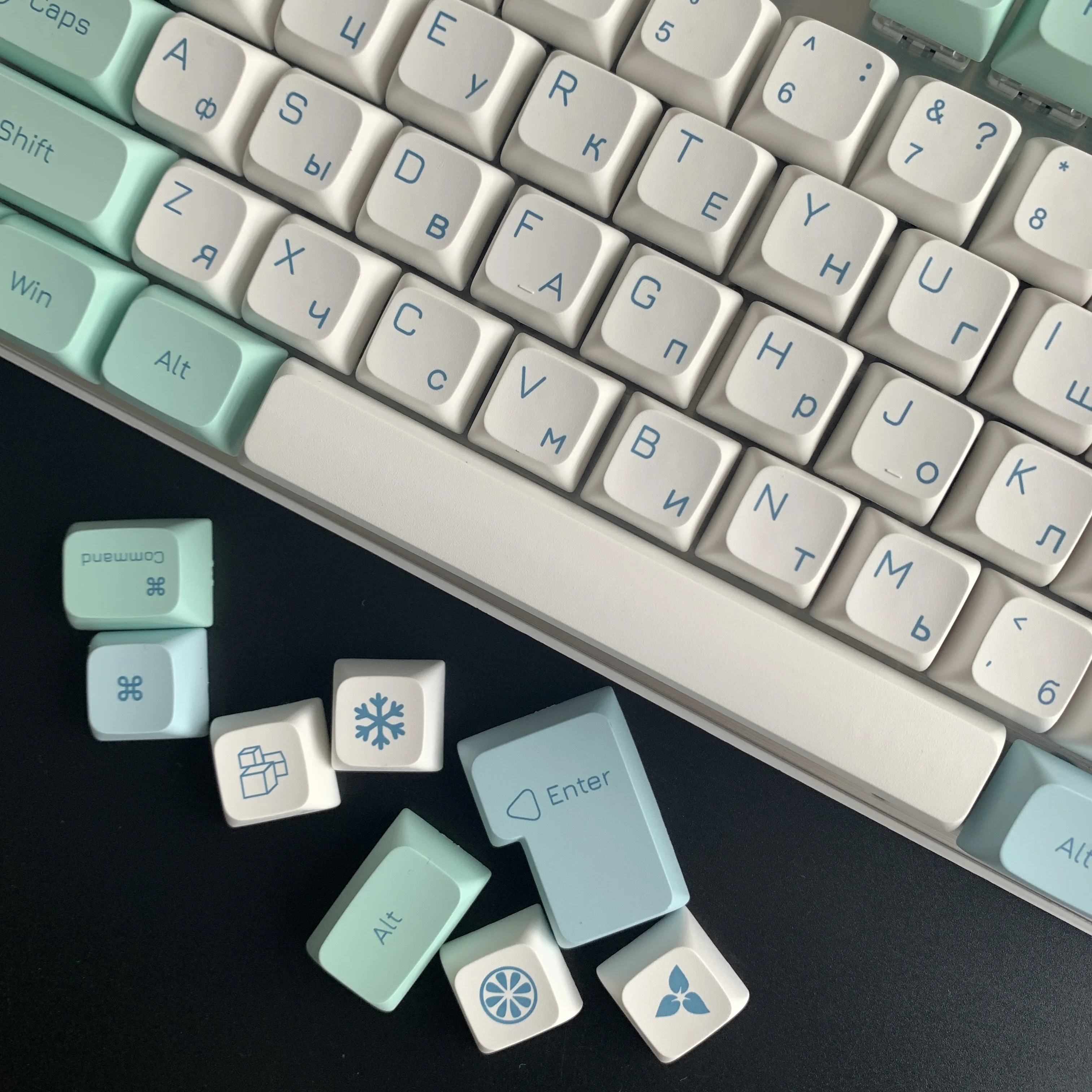Maimooo-pbt Dye-sub Keycaps Teclado Mecânico Personalizar Key Cap Ice Crystal Mint Gelo Mint Inglês Russo Xda Layout Faça Você Mesmo 135 Chaves - Imagem 2